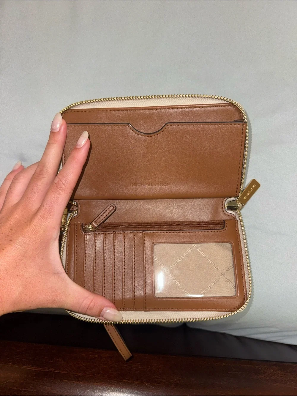 Michael Kors Beige/Tan MK Signature Zip Wristlet